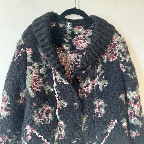 Tricot Chic Italian Unique Black Floral Mohair Sweater Coat Cardigan 4 / S - Picture 2 of 13